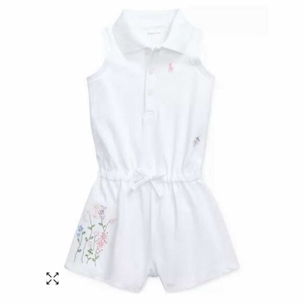 Ralph Lauren Baby White Polo Romper Spring Floral Embroidered 3 Month